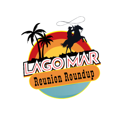 A logo for the lago mar reunion roundup.