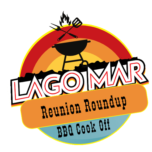 A logo for lago mar bbq cook off.