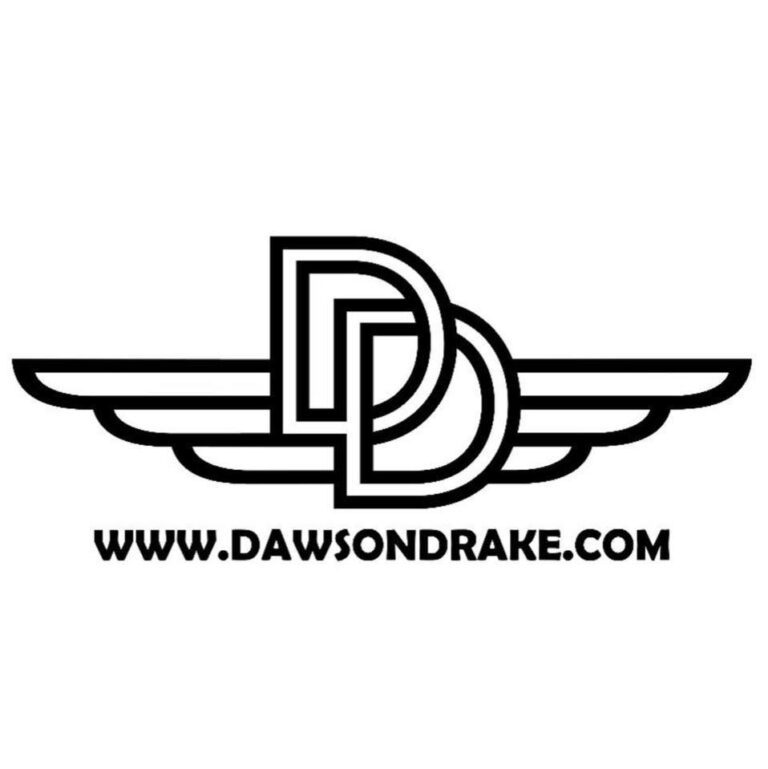 A black and white logo of the company dawsondrake. Com